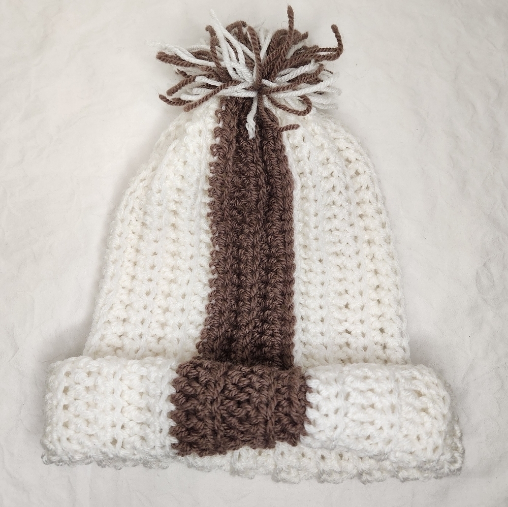 Handknit Cream Stripe Toque Beanie